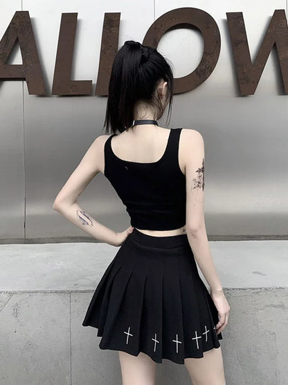Punk Stil Patchwork Tank Tops Ästhetischen Brief Und Grafik Druck Frauen Crop Top Farbe Blockieren Ärmellose Streetwear So ist Leben