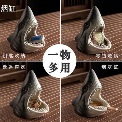 1 Stück Kreative Deko-Box in Haifischform, Trendiger Büro-Keramik-Aschenbecher, Wohndekoration So ist Leben