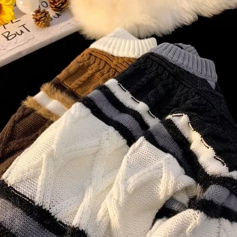 Winter Y2K Vintage Gestreifter Pullover Für Mann 2025, Neue Patchwork Baggy Gestrickte Pullover Koreanische Mode Streetwear Strickwaren Jersey So ist Leben