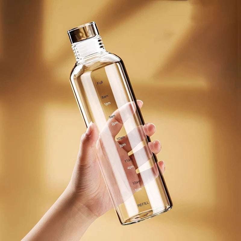FOME Sport-Wasserflasche aus Glas mit Zeitskala, Weinaufbewahrungsflasche, Outdoor-Wasserflasche für Kaffee, Tee, Milch, Saft, 500/750/1000 ml So ist Leben