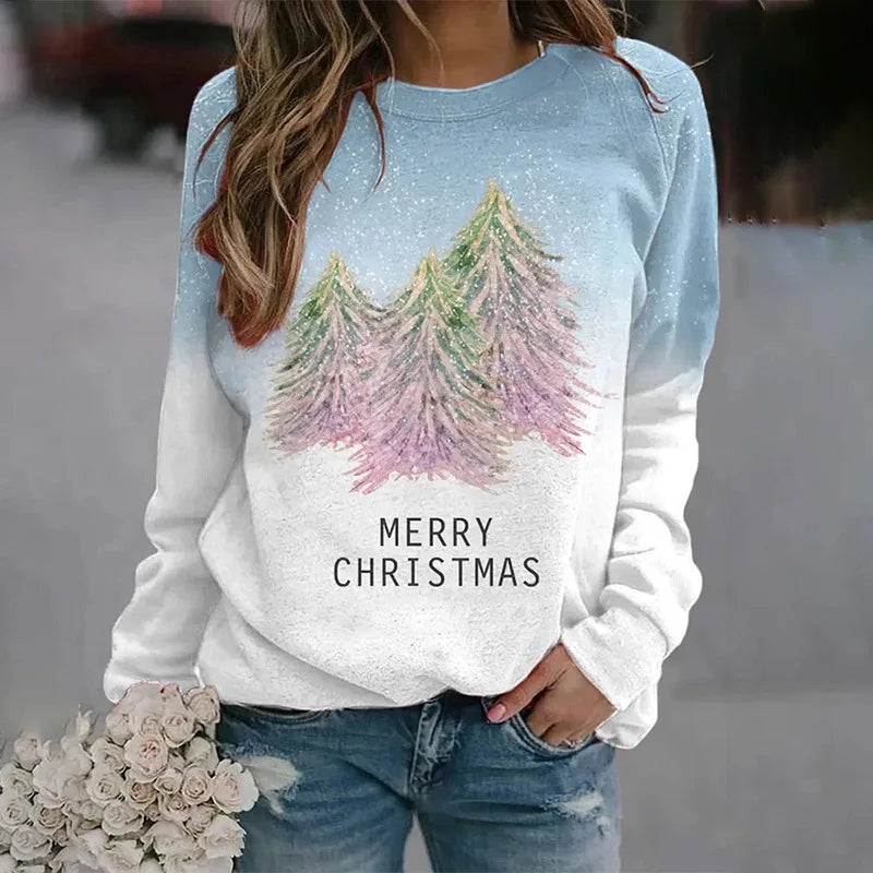 Pferd Weihnachtsbaum 3D Druck Raglanärmel Sweatshirts Damen Übergroße Pullover Hoodies Weibliche Streetwear Frau Kleidung So ist Leben
