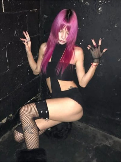 Seltsame Puss Sexy Halter Strampler Frauen Kreuz Hohl Taillen Ärmellose Trend Chic Hottie Solide Dünne Straße Clubwear Overall So ist Leben