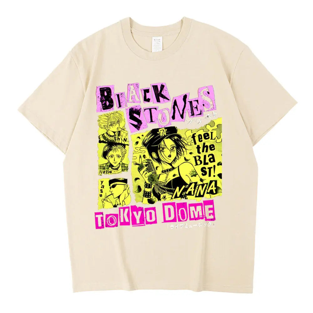 Black Stones Nana Osaki Baumwoll-T-Shirt männlich Y2k Grafik Pastell ästhetisches T-Shirt 2000er Kawaii Pastell Anime 2000er Bequem So ist Leben