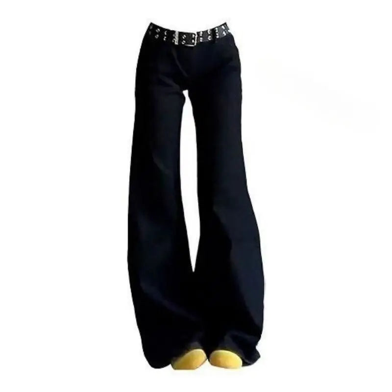 Schwarze Low-Waist-Schlagjeans aus Denim – Trendige, lockere Retro-Hose mit weitem Bein und Bodenlänge für den sexy Street-Style So ist Leben