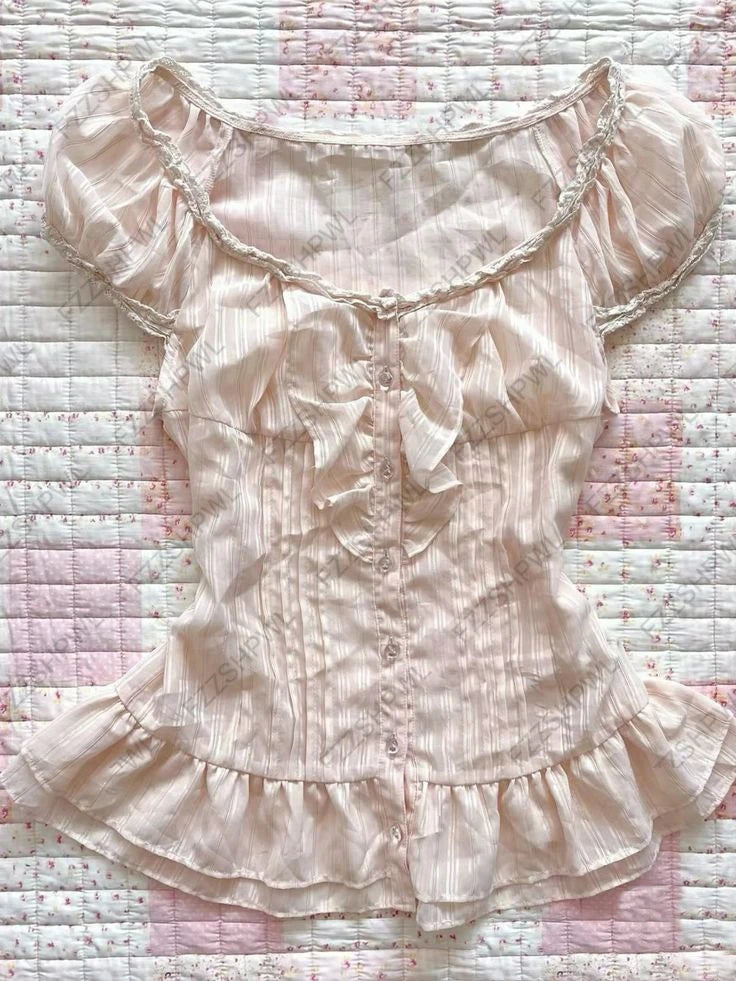 Mode Niedlichen Verband Bogen Gestellte Top Rosa Süße Kokette Süße T Shirts Herbst Frühling Casual Quadratischen Kragen T Frauen y2k Ästhetischen So ist Leben