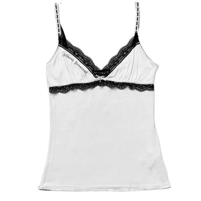 Gothic Buchstabenmuster Hosenträger Emo Mädchen Spitzenbesatz Y2K Crop Tops Casual Rock Ästhetik Street Retro Grunge Punk Chic Damen Tops So ist Leben