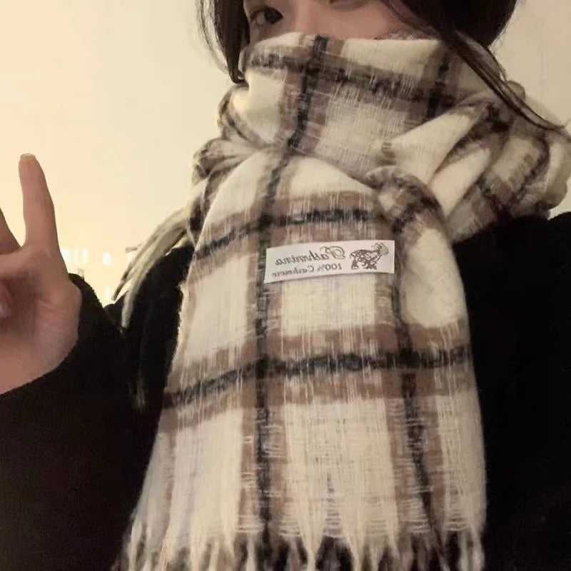 Retro koreanischen Stil Damen Schal Winter warm Quastenbesatz Nachahmung Kaschmir Schal Wrap Polyester frisch süß cremiger Stil So ist Leben