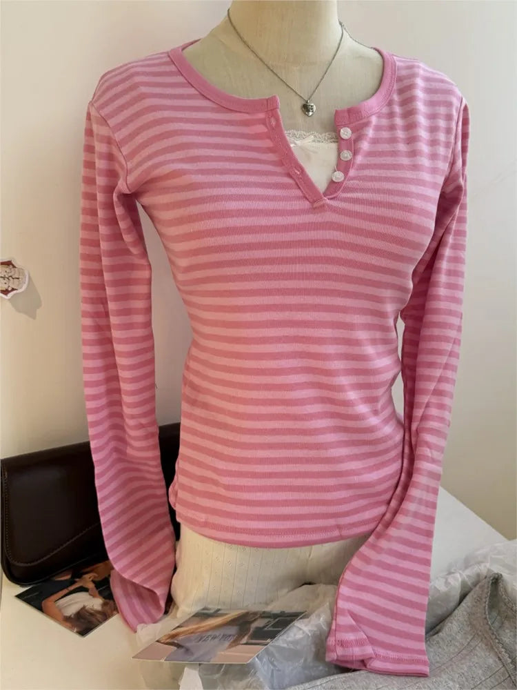 Y2K Langarmshirt Damen – Gestreift & Modern - So ist Leben
