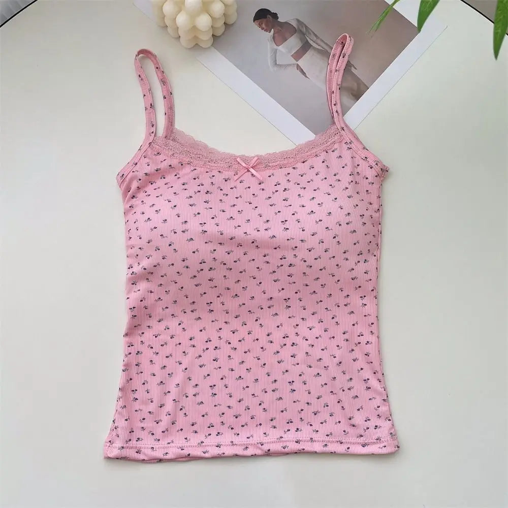 Süße Blumen-Tops, Spitze, Blumendruck, Camis, schmal, Y2K, kurze Tanktops, elegantes Leibchen, sexy Weste, Frühling So ist Leben
