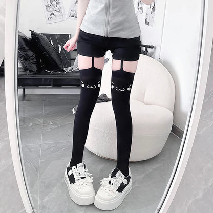 Lolita Kniestrümpfe Oberschenkelhohe Strümpfe Y2K Hosenträger Cartoon Süße Frauenstrümpfe JK Mädchen Overknee-Socken Oberschenkelhohe Socken So ist Leben