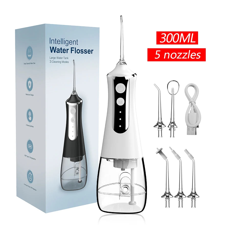 Dental Munddusche Wasser Flosser Gewinde Zähne Pick Mund Waschmaschine 5 Düsen 3 Modi USB Aufladbare 300 ml Tank So ist Leben