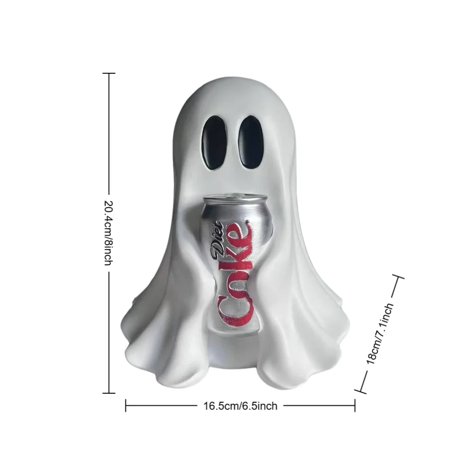 Lustige Geisterfigur mit Getränkedose aus Kunstharz, Halloween-Schreibtischdekoration, Niedliche Gruselige Raumverzierung, Geschenk für Heim- und Bürodekoration So ist Leben