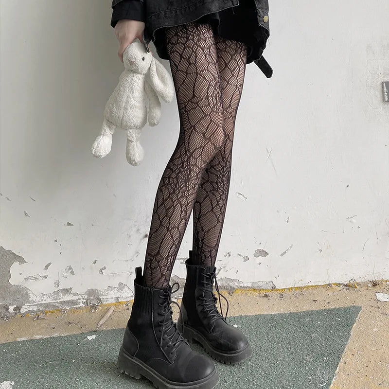 Klassische Lolita Höhlte Heraus Spitze Mesh Strümpfe Mit Flachem Boden Strumpfhosen Frauen Sexy Japanische Mädchen Gothic Punk Retro Spinne Web Strumpfhosen So ist Leben