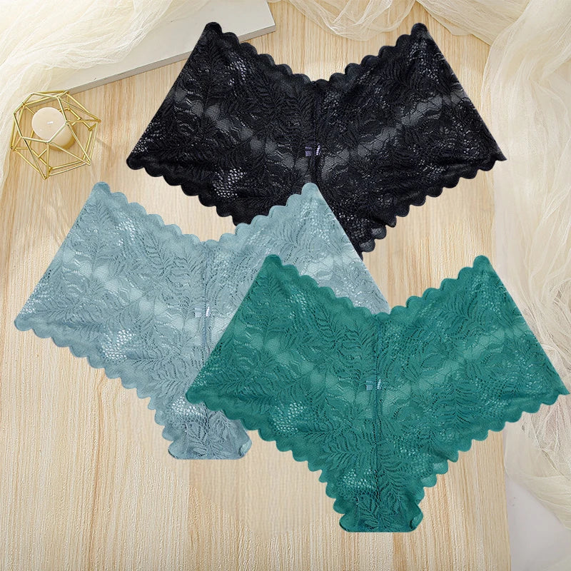 3Pcs Frauen Höschen Sexy Spitze Weibliche Unterhose Plus Größe Unterwäsche Große Größe Leichte Nahtlose Niedrigen Taille Slips Atmungsaktiv So ist Leben