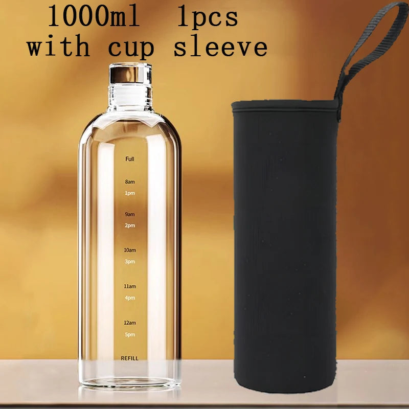 FOME Sport-Wasserflasche aus Glas mit Zeitskala, Weinaufbewahrungsflasche, Outdoor-Wasserflasche für Kaffee, Tee, Milch, Saft, 500/750/1000 ml So ist Leben
