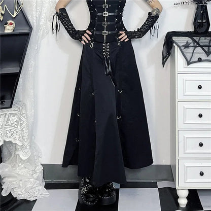 Goth Dark Acubi Mode Schwarz Swing A-linie Rock Punk Grunge Metall Schnalle Streetwear Frauen Bandage Röcke Mall Gothic Alt Tuch So ist Leben