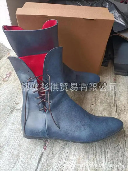 Herren Pu Lederschuhe Mittelalter Stiefeletten Larp Victorian Renaissance Bandage mittelalter lichen Ritter Cosplay Kostüm Karneval Party So ist Leben