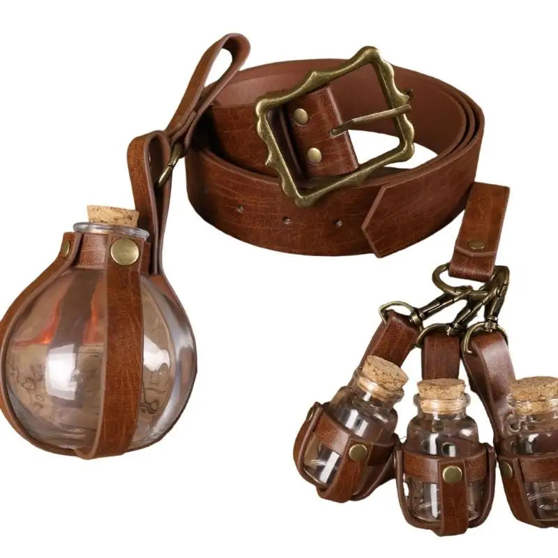 652F Mittelalterliches Knightes-Kostüm, Halloween-Pirat, Cosplay-Kostüm, Renaissance-Kostüm, Zubehör, Ledergürtel, Korkflasche So ist Leben