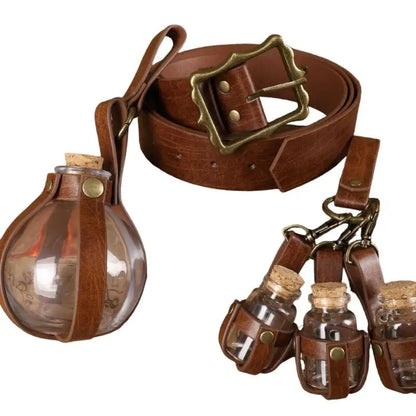 652F Mittelalterliches Knightes-Kostüm, Halloween-Pirat, Cosplay-Kostüm, Renaissance-Kostüm, Zubehör, Ledergürtel, Korkflasche So ist Leben
