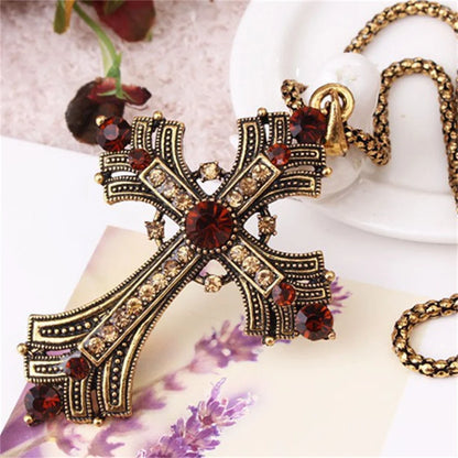 Neue Vintage Gold Kreuz Strass Halskette Y2k Millennium Süße Coole Lange Schlüsselbein Würzige Mädchen Halskette Geschenk So ist Leben