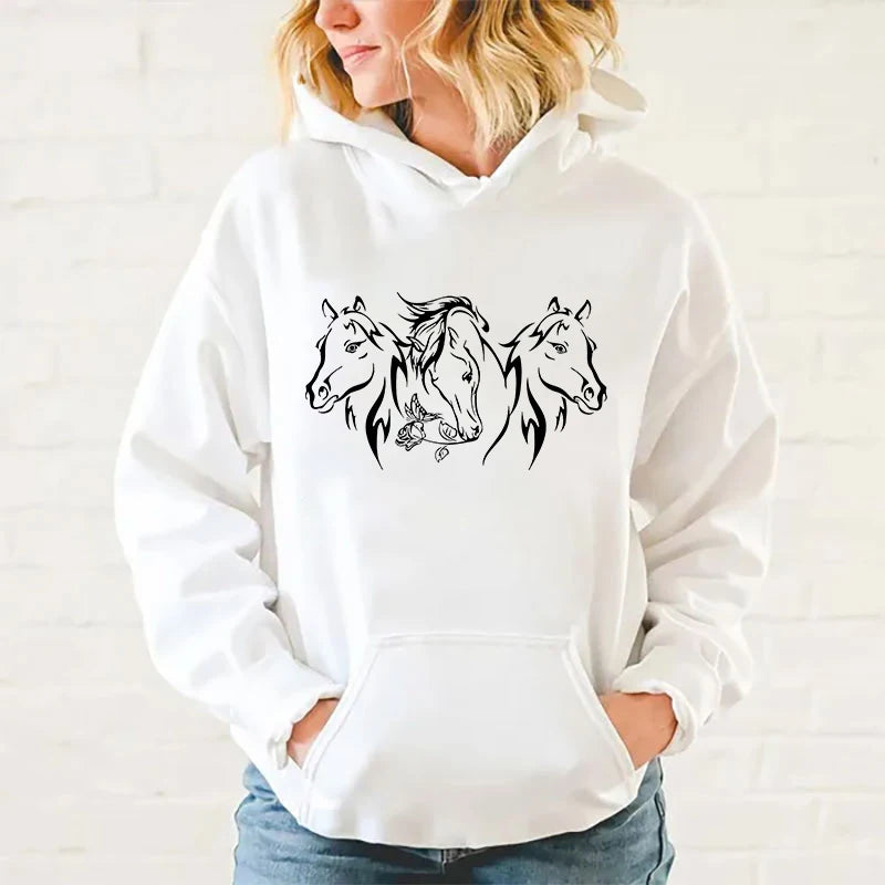 Y2K Hoodies Pferde-Hoodies Pullover Unisex Kapuzenpullover Harajuku Streetwear Langarm So ist Leben