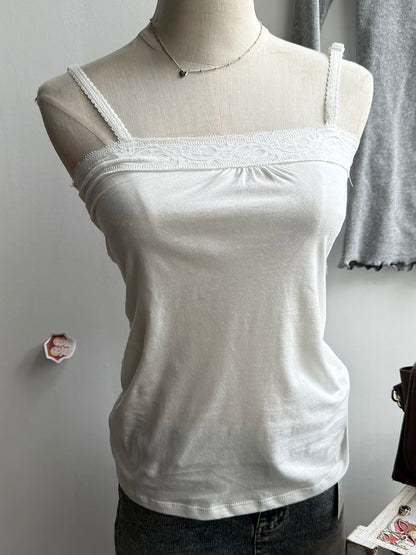 Spitze Trim Liebsten Tops Frauen Baumwolle Weiche Schlanke Weiß Sexy Ärmellose Leibchen Süße Nette Chic Tank Tops Y2K So ist Leben