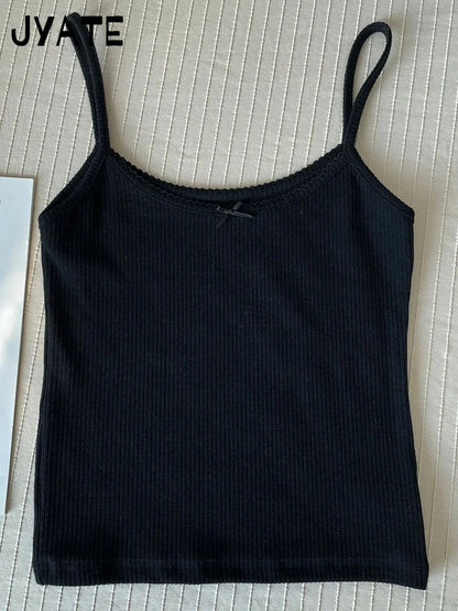 Süße Blumendruck Öse Schleife abgeschnittene Westen Frauen Baumwolle beiläufige dünne Spitzenbesatz Tank Tops Vintage Adrette süße Leibchen Y2K So ist Leben