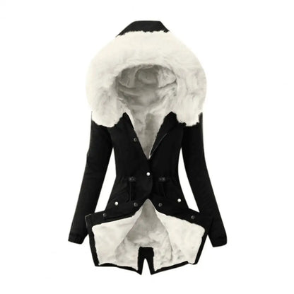 Damen-Jacke aus Baumwollmischung mit Reißverschluss, winddichter Winter-Daunenmantel mit pelzigen Kapuzentaschen, Reißverschluss für das Wetter So ist Leben