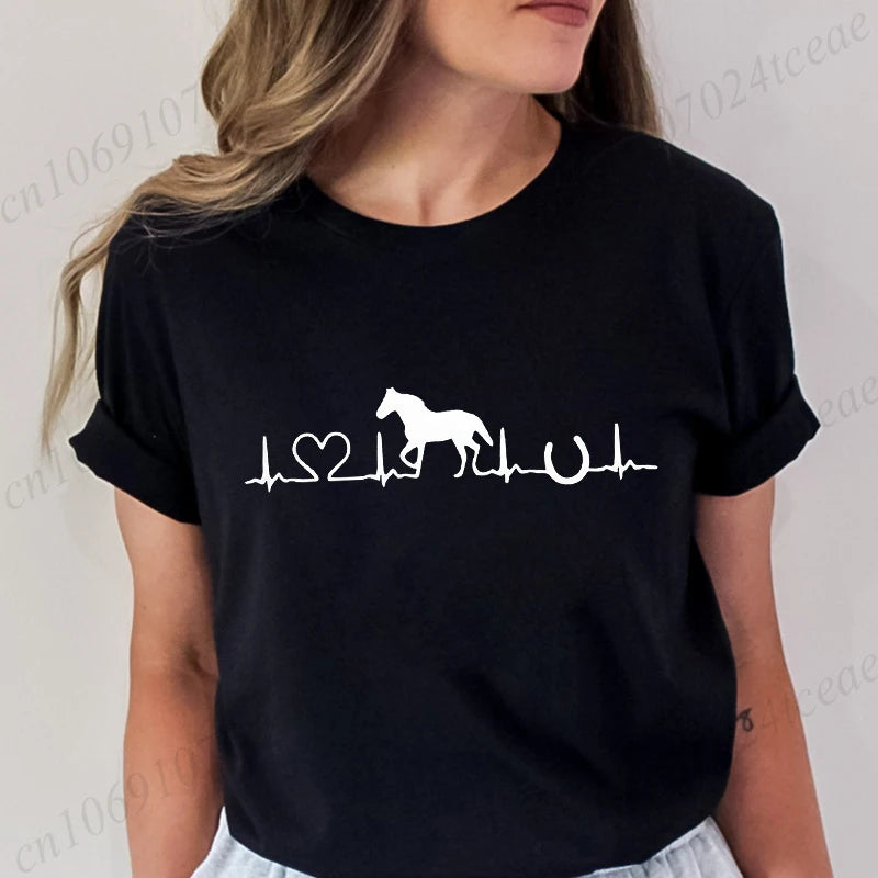 New Fashion Men Women T Shirt Horse Heartbeat Design Adults Children's Clothing Fashion Harajuku Horse Lover Tee T-Shirt Gifts So ist Leben