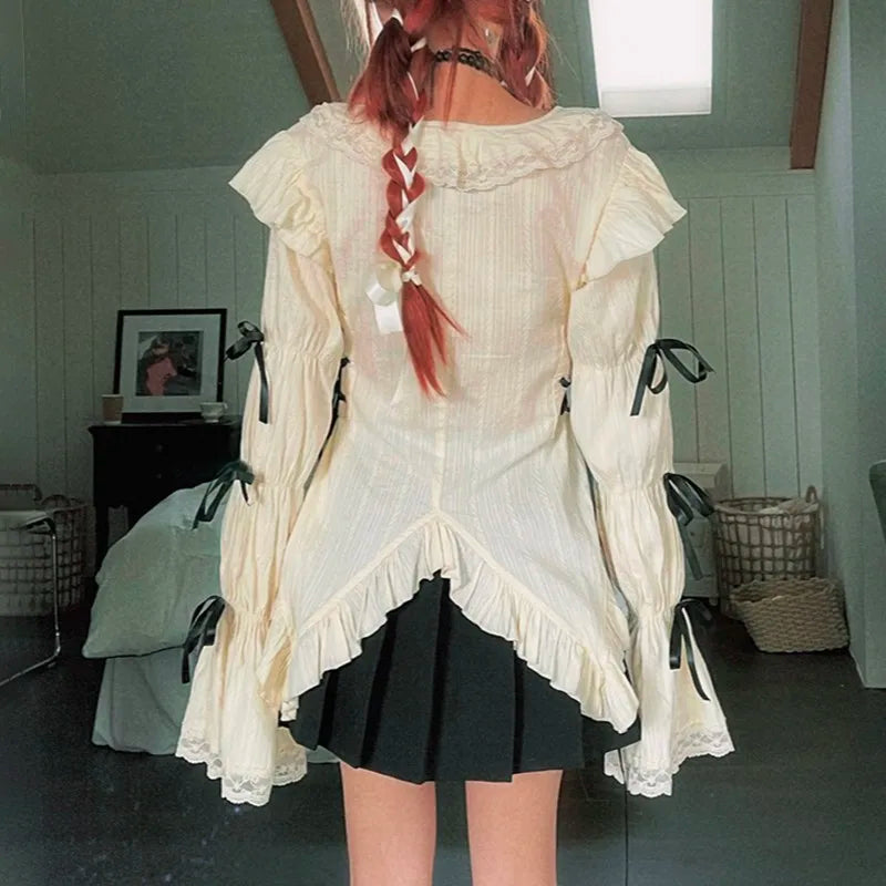 Karrram Y2K Ästhetik Spitze Hemd Grunge Gothic unregelmäßige Blusen Fee Harajuku Bandage Shirt Vintage Lolita Kleidung Einkaufs zentrum Goth - So ist Leben