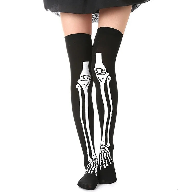 Halloween Aprilscherz Thema Party Rollenspiel Horror Totenkopf Aufdruck Lange Röhre Enge Strümpfe Kostüm Frauen Festival So ist Leben