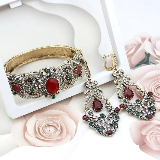 Sunspicems Indische Frauen Blume Schmuck Sets Harz Armreif Armband Ohrring Sets Türkische Haken Baumeln Ohrringe Braut Armband Geschenk - So ist Leben