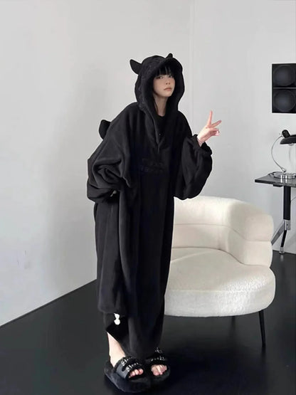 Verdickter, gepolsterter, warmer Pyjama, einfarbig, Homewear, lockeres Kapuzenkleid, Imp-Paar-Robe, Herbst und Winter, einteiliger Pyjama für Studenten So ist Leben