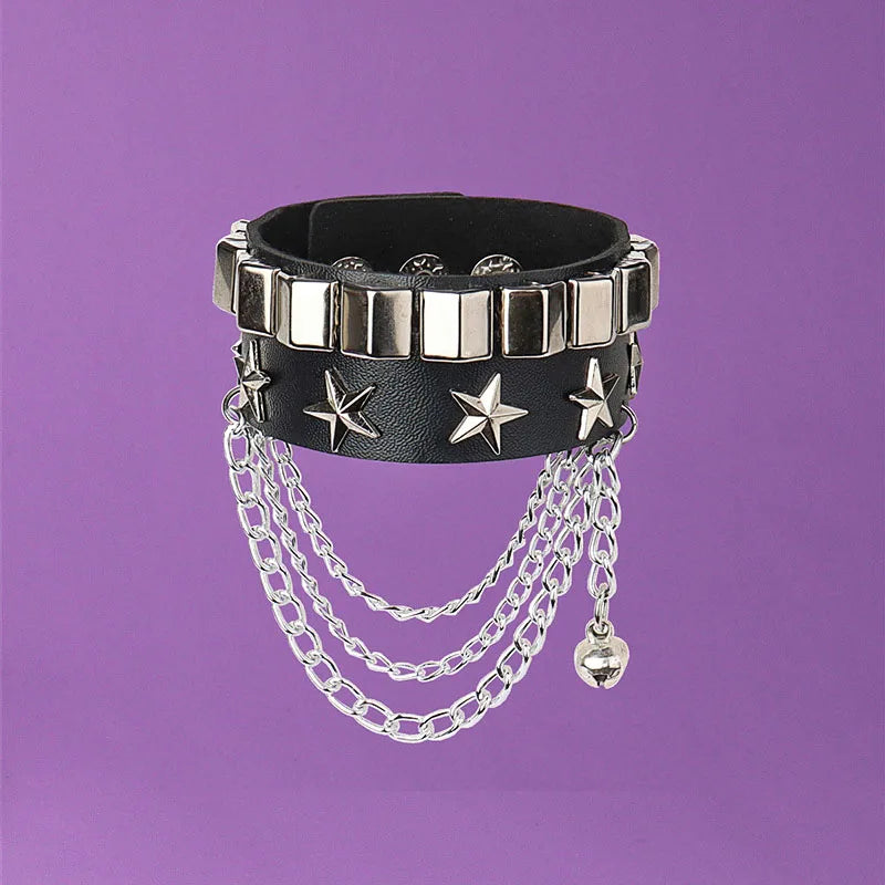 Punk Niet Stern PU Leder Armband Für Frauen Männer Hip Hop Gothic Dark Girl Rock Schmuck Anhänger Liebe Kette Hip Hop Zubehör So ist Leben