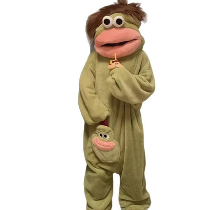 Hangyodon One Piece Pyjama aus Korallenfleece, dick, warm, für den Winter, Cartoon-Motiv, lustiger Fischmund, Nachtwäsche für Damen und Herren, Paar-Loungewear So ist Leben