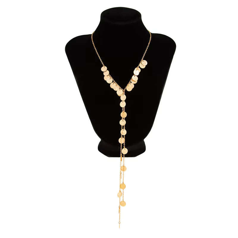 Vintage Runde Pailletten Lange Quasten Anhänger Halskette für Frauen Neue Trend Boho Sexy Brust Kette Choker Hals Schmuck Zubehör So ist Leben