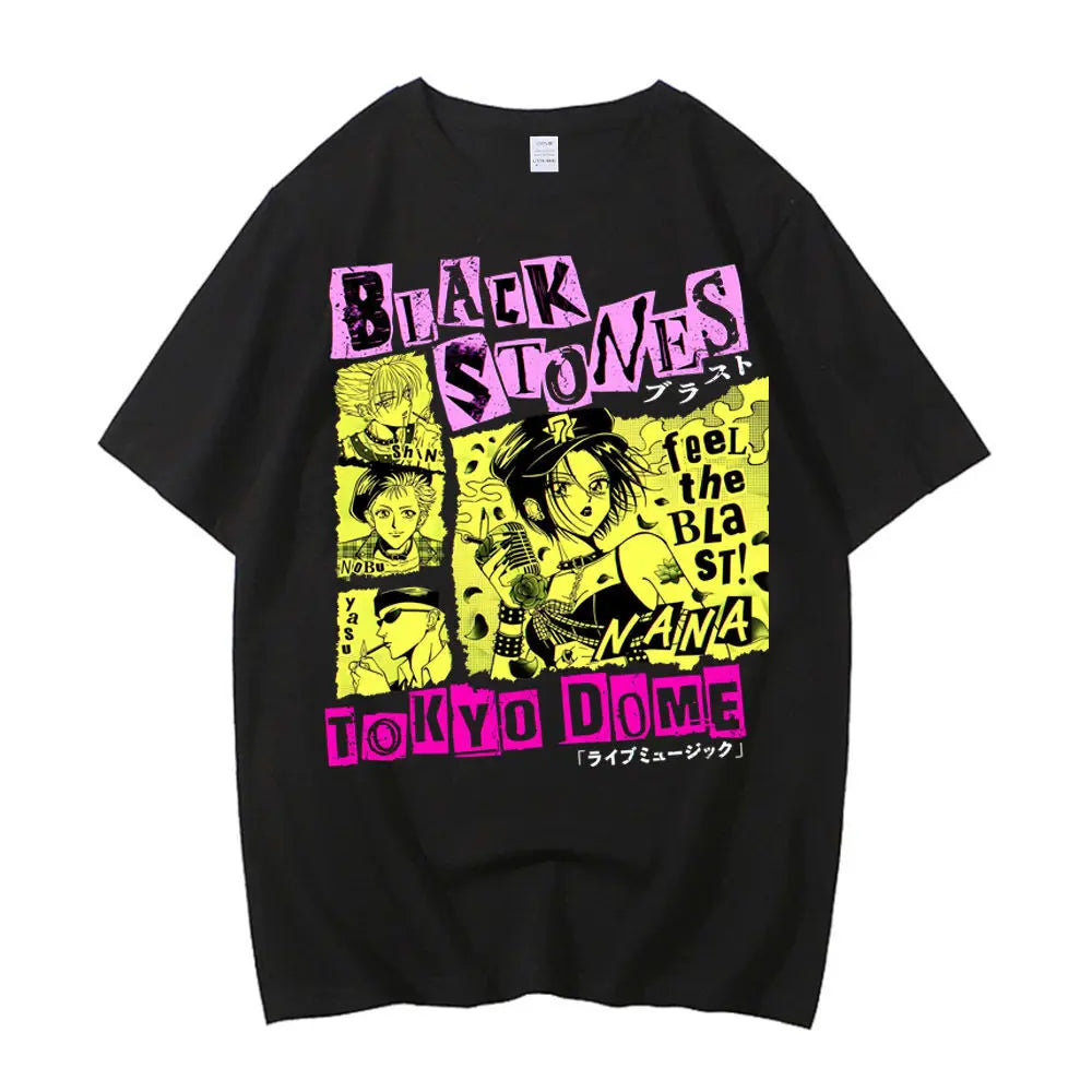 Black Stones Nana Osaki Baumwoll-T-Shirt männlich Y2k Grafik Pastell ästhetisches T-Shirt 2000er Kawaii Pastell Anime 2000er Bequem So ist Leben