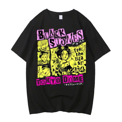 Black Stones Nana Osaki Baumwoll-T-Shirt männlich Y2k Grafik Pastell ästhetisches T-Shirt 2000er Kawaii Pastell Anime 2000er Bequem So ist Leben