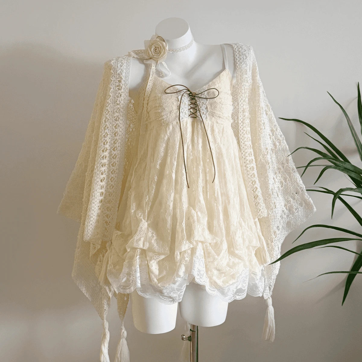 Y2K Retro Kleid mit Spitze und A‑Linien‑Design