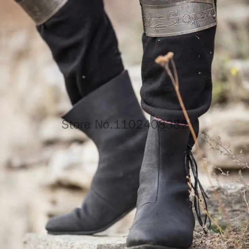 Herren Pu Lederschuhe Mittelalter Stiefeletten Larp Victorian Renaissance Bandage mittelalter lichen Ritter Cosplay Kostüm Karneval Party So ist Leben