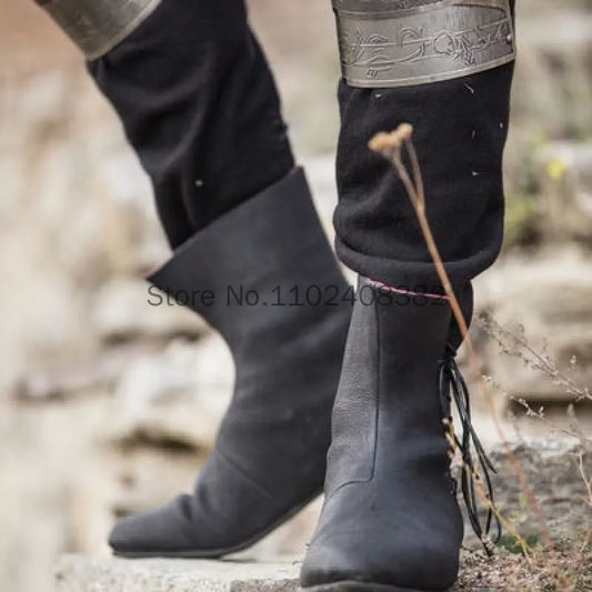 Herren Pu Lederschuhe Mittelalter Stiefeletten Larp Victorian Renaissance Bandage mittelalter lichen Ritter Cosplay Kostüm Karneval Party So ist Leben