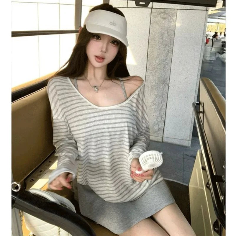 Damen Neues Sommer Gestreiftes Langarm-Sonnenschutz-T-Shirt Locker Sitzend Koreanischer Vielseitiger Lässiger Allround-Oberteil So ist Leben