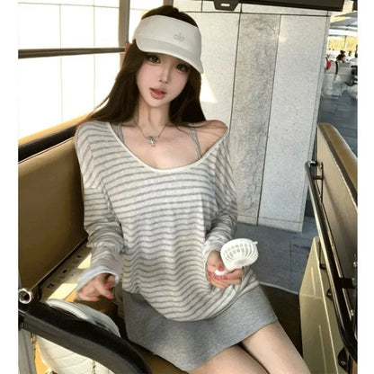 Damen Neues Sommer Gestreiftes Langarm-Sonnenschutz-T-Shirt Locker Sitzend Koreanischer Vielseitiger Lässiger Allround-Oberteil So ist Leben