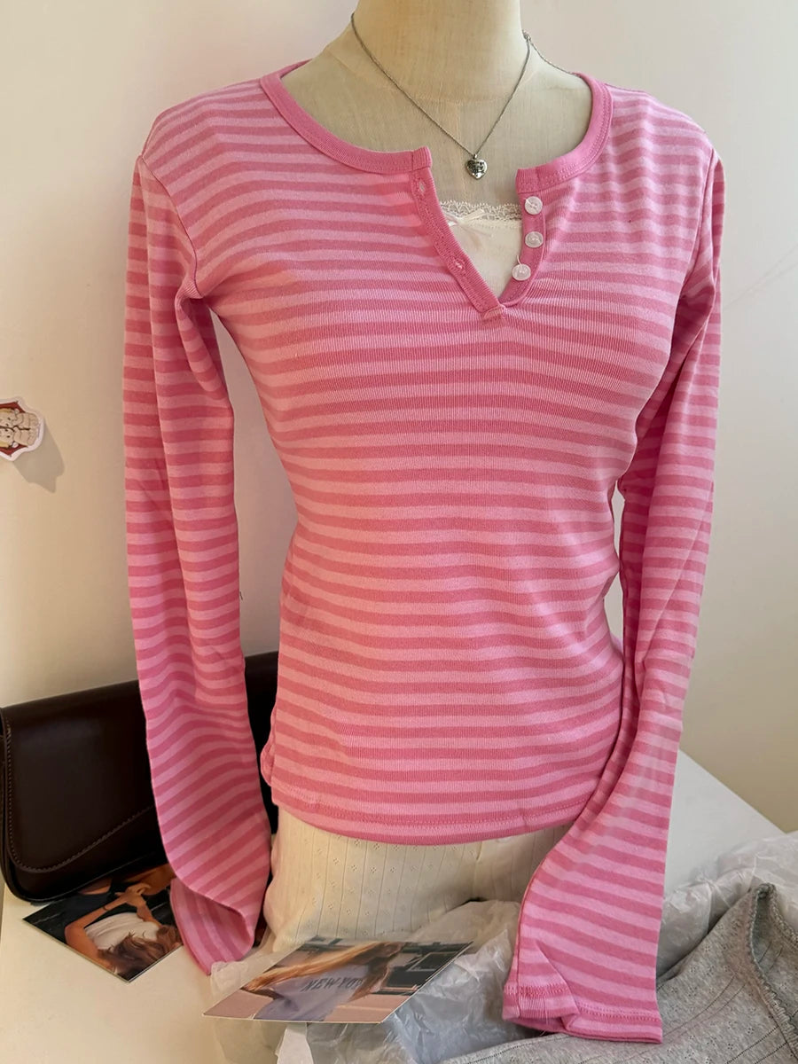 Y2K Langarmshirt Damen – Gestreift & Modern - So ist Leben
