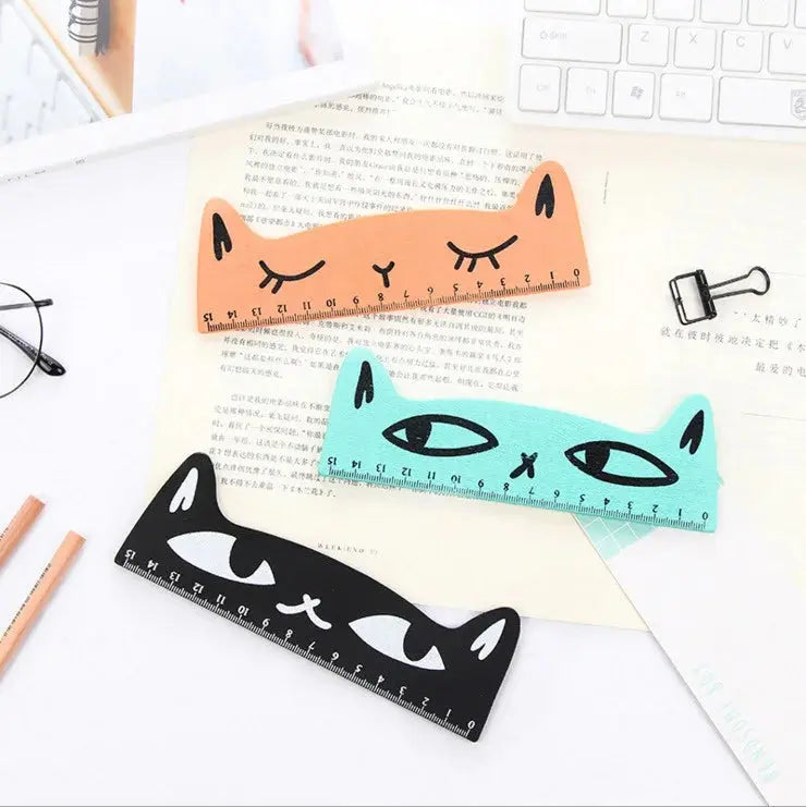 1 Stück Lytwtw's niedliches Kawaii-Lineal mit schwarzer Katze und Kätzchen, gerades Lineal, Holzwerkzeuge, Cartoon, Nähen, Zeichnen, Büro, Schule, Schreibwaren - So ist Leben