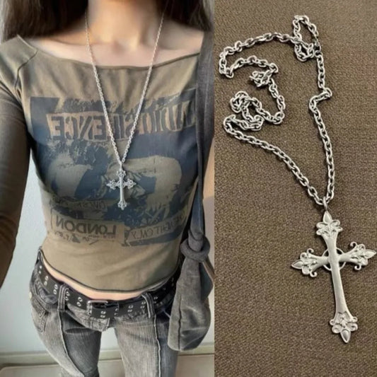Sommer-Halskette mit schwarzem Strass-Kreuz, Jesus-Anhänger, für Damen, Punk, Vintage, doppelte Schichten, Kette 2025, Hals-Boho-Schmuck So ist Leben
