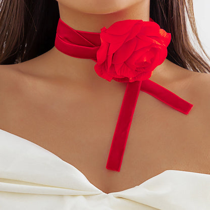 Romantische Gothic Große Rose Blume Schlüsselbein Kette Halskette für Frauen Damen Koreanische Mode Einstellbare Seil Halsband Y2K Zubehör So ist Leben