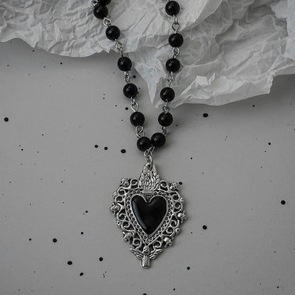 Gothic Fledermaus Kreuz dunkler Anhänger Halskette Set, Y2K personalisierte Thorn Love schwarze Perle gestapelt Halskette Set, geeignet als Halloween G So ist Leben