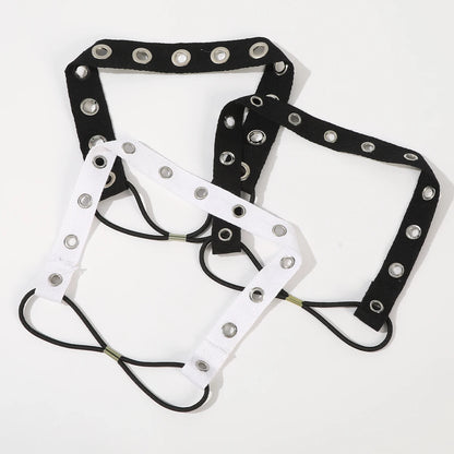 Punk Mädchen Stoff Hohl Elastisches Stirnband Metall Rock Personalisierte Hohl Ösen Haarband Casual Sport Stirnbänder Haar Zubehör So ist Leben