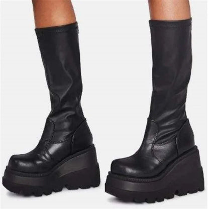 Heißer Verkauf der Saison, Gothic-Stil, dicker Boden, Stiefeletten, Motorrad-Ritterstiefel, nicht über dem Knie, großer Kopf, schlanke, hohe Röhrenstiefel So ist Leben